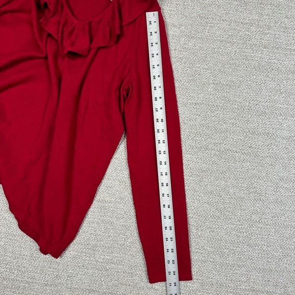 Lauren Ralph Lauren Sz L Sweater Red Ruffle V-Neck Long Sleeve Valentine Cottage - Picture 7 of 9